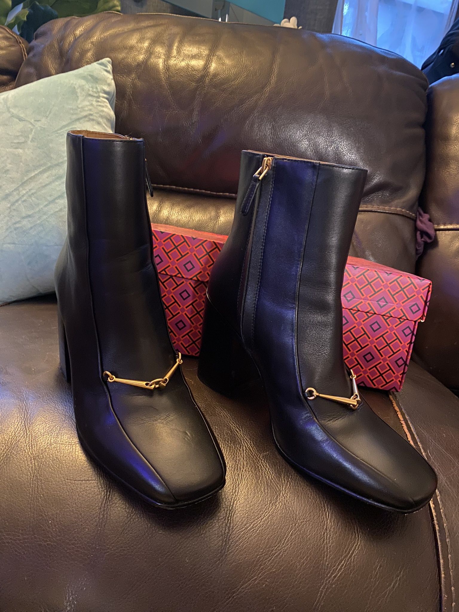 Tory Burch Ankle Booties Black Lather