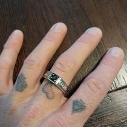 White Gold Diamond Ring. Black Center Diamond