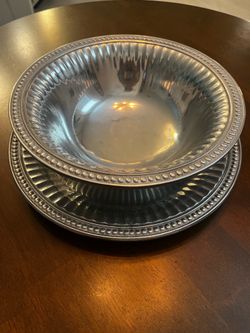 Wilton Armetale Flutes Pearls Pewter Large Bowl & Platter