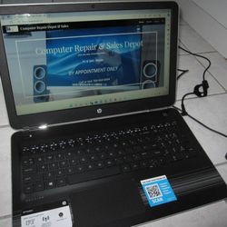 HP Hewlett Packard Pavilion model 15-aw053nr laptop with 15.6" touch screen, AMD A12-9700P Radeon R7 quad core processor @ 2.5Ghz, 8GB memory, 256GB S