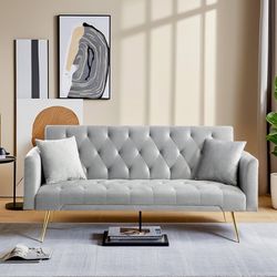 1362g 72"Modern Velvet Sofa Bed Futon,Convertible Folding Sleeper Bed Couches with 3 Adjustable Backrests,Tufted Recliner Loveseat with Golden Chrome 