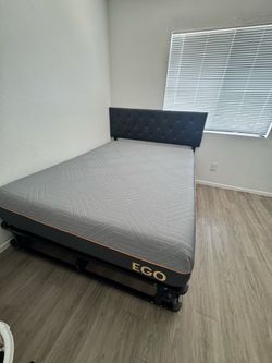Like New Queen Metal Bed Frame, Memory Foam Mattress and Headboard