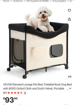 VEVOR Elevated Lounge Pet Bed, Foldable Bunk Dog Bed with 600D Oxford Cloth and Dutch Velvet, Portable Raised Cot with Wheels, Side Storage Bags, and 