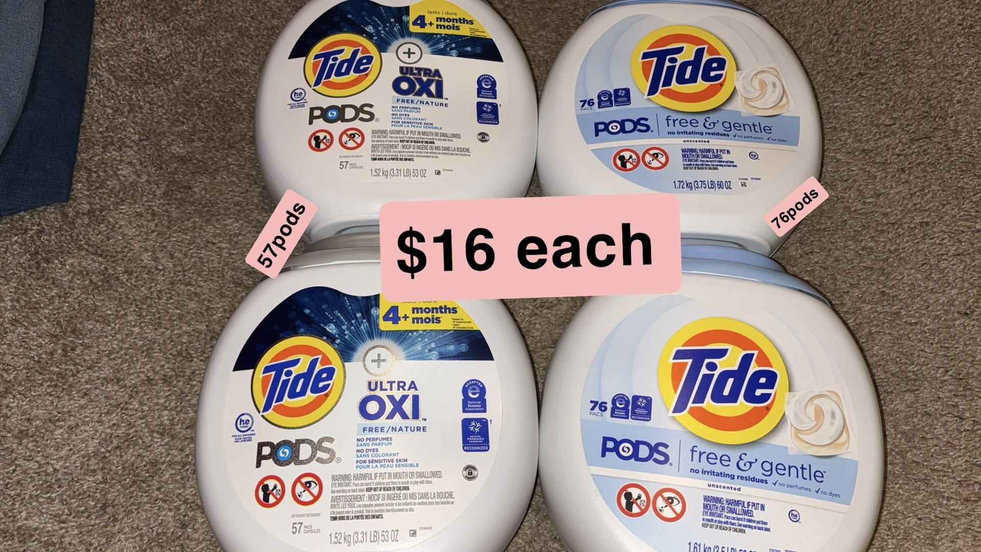 Tide Pods Unscente Free And Gentle Or Oxi