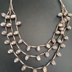  Vintage Layered Necklace Silver Tone Beads 22" Retro Look