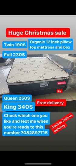 Huge sale for Mattress And Box Twin size #mattress and box 150.$ full 190$ Queen 200$ king 290$. free delivery free set up 708….289…7715… cash or Zell