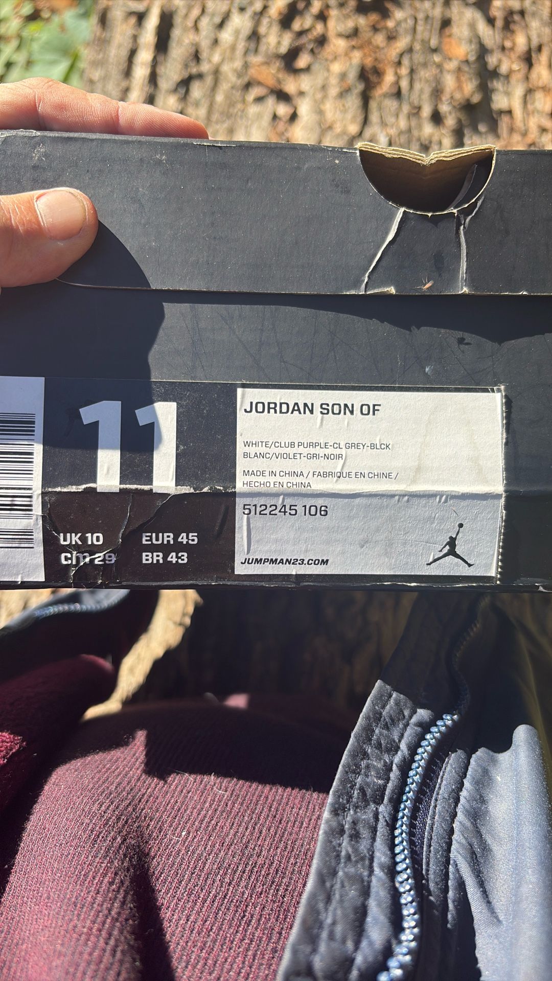 Nike Jordan Son OF Size 11 White/Club Purple-CL grey- Blck