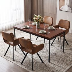 Homy Casa CAJON 150+CALIFORNIA 5-Piece Dining Set 59" Dark Wood Dining Table with 4 California Brown Suede Swivel Chairs Open Box