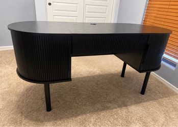 Black Desk w/ Fluted Panels & matching storage cabinet
