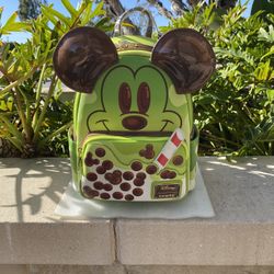 DISNEY LOUNGEFLY MICKEY MOUSE GREEN TEA BOBA FIGURAL MINI BACKPACK 