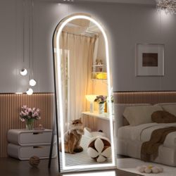71" x 32" Arch Full Length Standing Mirror with LED Lights, Black Frame