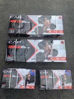 Brand New Cap Free Weight Sets! Standard Vinyl Adjustable 40lb Dumbbell Pair and 100lb Barbell Set!