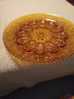 Amber Colored Glass Egg Plate.