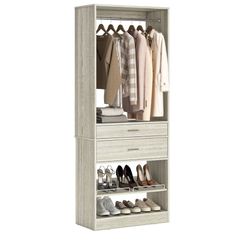 25” W x 80'' H Closet System Organizer with Hanging Rod and 2 Wooden Drawers, Adjustable Shoes Rack, Sturdy Garment Racks, Walk-in Closet Tower for Be