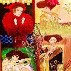 Hand Painted Combined Reproduction Mixed Era Japan Inspired Acrylic Portrait