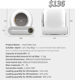 🥨Automatic Smart Self-Cleaning Cat Litter Box,Automatic Cat Litter Cleaning Robot with 65L+9L Large Capacity/Smart Home App with Voice Control for Mu