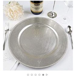 6 Silver round charger plates 13 inches New