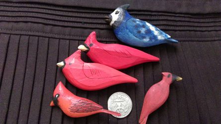 Wooden bird pins handmade hand painted