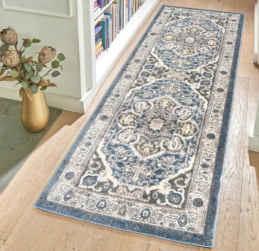 Indoor Machine Woven Area Rugs | Durable, High-Traffic, Non-Shedding & Stain Resistant | Wynn, Blue, 2.6 x 8 ft Runner, Brand new I can do delivery