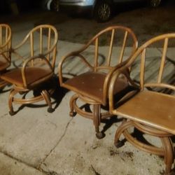 Set Of 4 Bamboo Lounge Chairs 