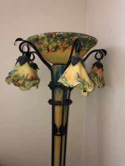 HAND CRAFTED WROUGHT IRON FLOOR LAMP WITH GLASS SHADES