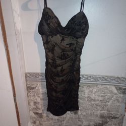 Black Floral Mesh Ruched Mini Dress