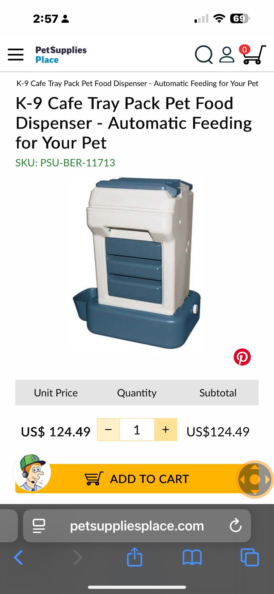 Used K-9 Cafe Automatic Feeder with 5 Gal Watering Base