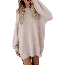 Meenew Women’s Furry Pullover Sweater Dress Loose Oversized Long Knitted Tops