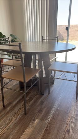 47” Round Dining Table + 4 Chairs – Modern Light Wood Finish