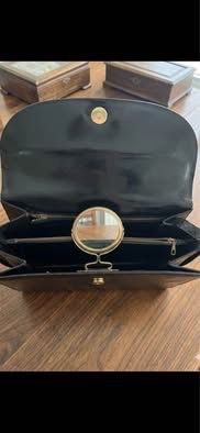 Vintage Black Snakeskin Clutch with Built-in Mirror