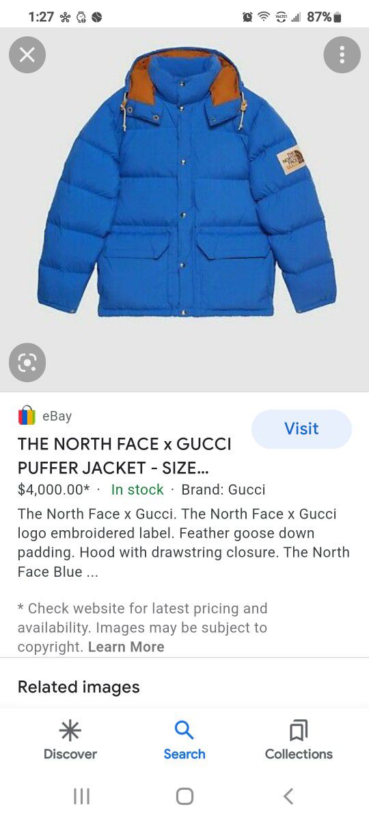 Gucci Gucci x the north face puffer vest blue M SIZE