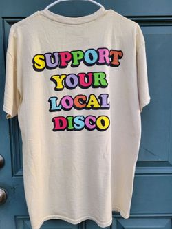 Threadless Support Your Local Disco Tee L Yellow Disco Ball The Violet Eclectic Unisex