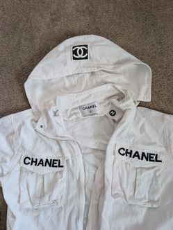 Chanel hooded logo windbreaker jacket