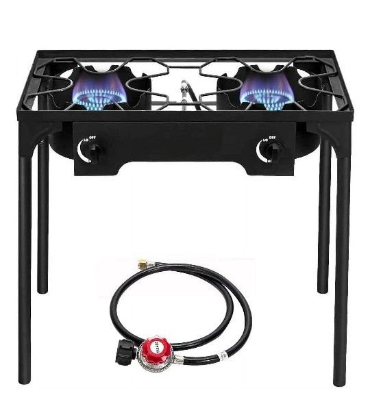 Portable Propane Stove Gas Burner, Heavy Duty Iron Cast Patio Burner with Detachable Stand Legs for Camping Outdoor Cooking
