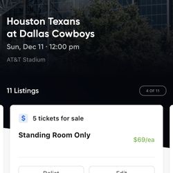 Many Great Options For Houston Texans @ Dallas Cowboys Tickets & Parking