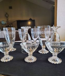 Used 7 Beautiful  Anchor Hocking Laurel Band Boopie wine Glass & 3 Dessert or champagne coupe glass