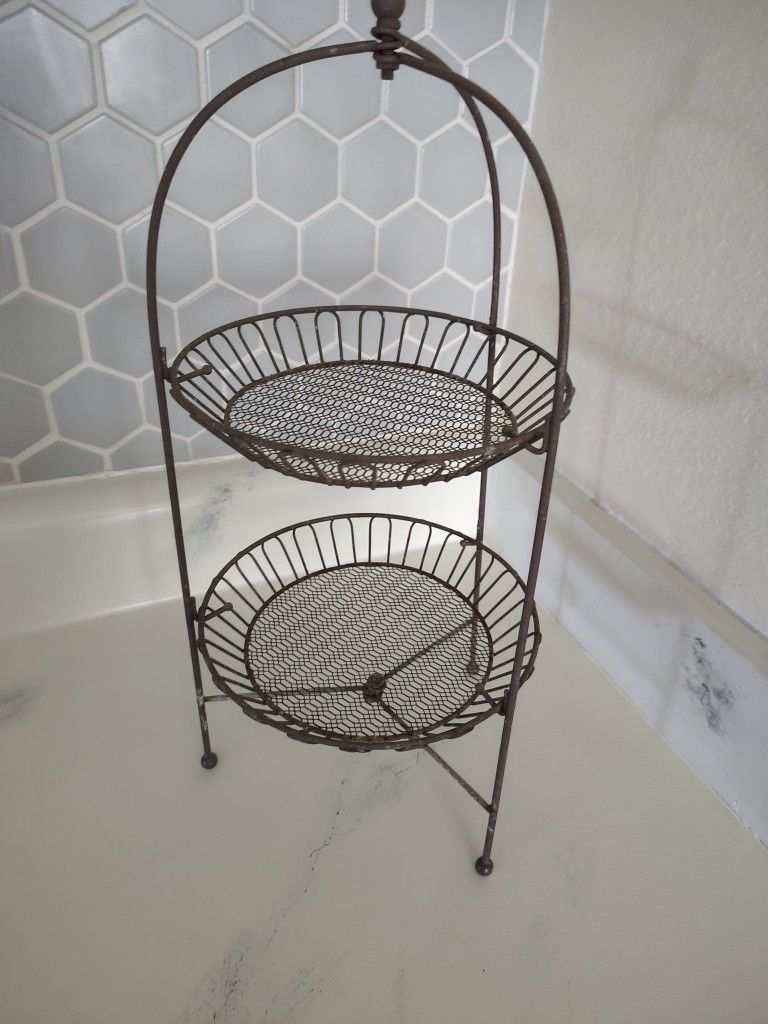Foldable 2 Tiered Metal Cake Afternoon Tea Dessert Jewelry Fruit Plates Display