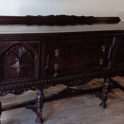 Antique Buffet With Matching Dining Table 4 Chairs