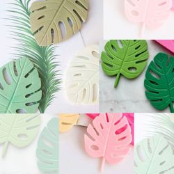 12 Fondant Monstera Leaf Cake Toppers: Handmade Jungle Safari Decor