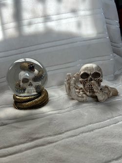 Skull Snow Globe and Skeleton Figurine Set