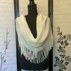 White Cream Infinity Scarf with Fringe