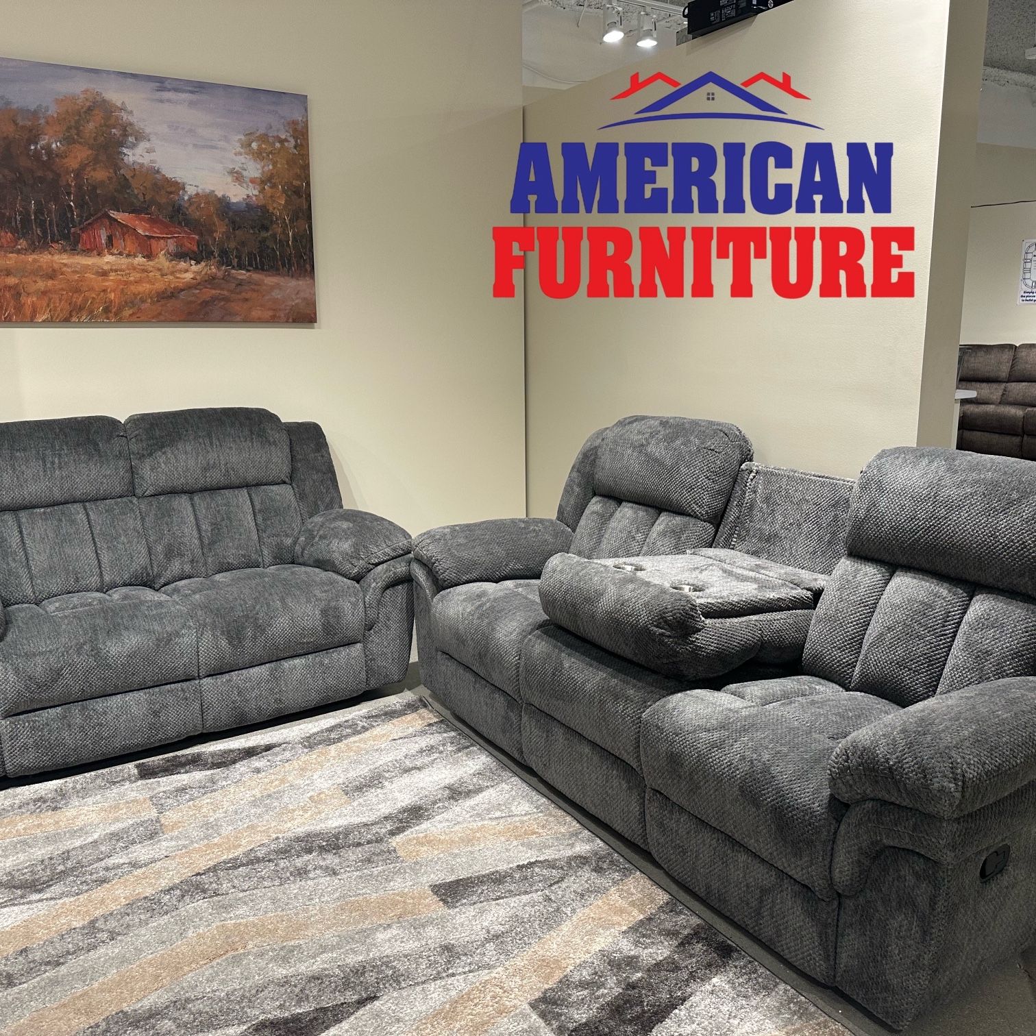 2PC Gray Sofa & Loveseat 