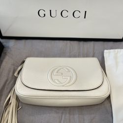 Gucci Soho Crossbody Bag White Leather New