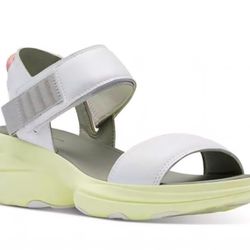 SOREL Explorer Blitz Stride Wedge Sandal In White Bolt Mint Sz 9