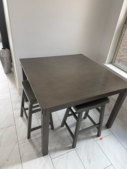 Gray Wood Counter Height Table with 2 Stools