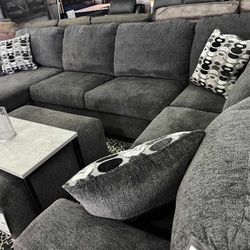 Ballinasloe Smoke Grey Huge 3 Piece Sectional With Chaise 