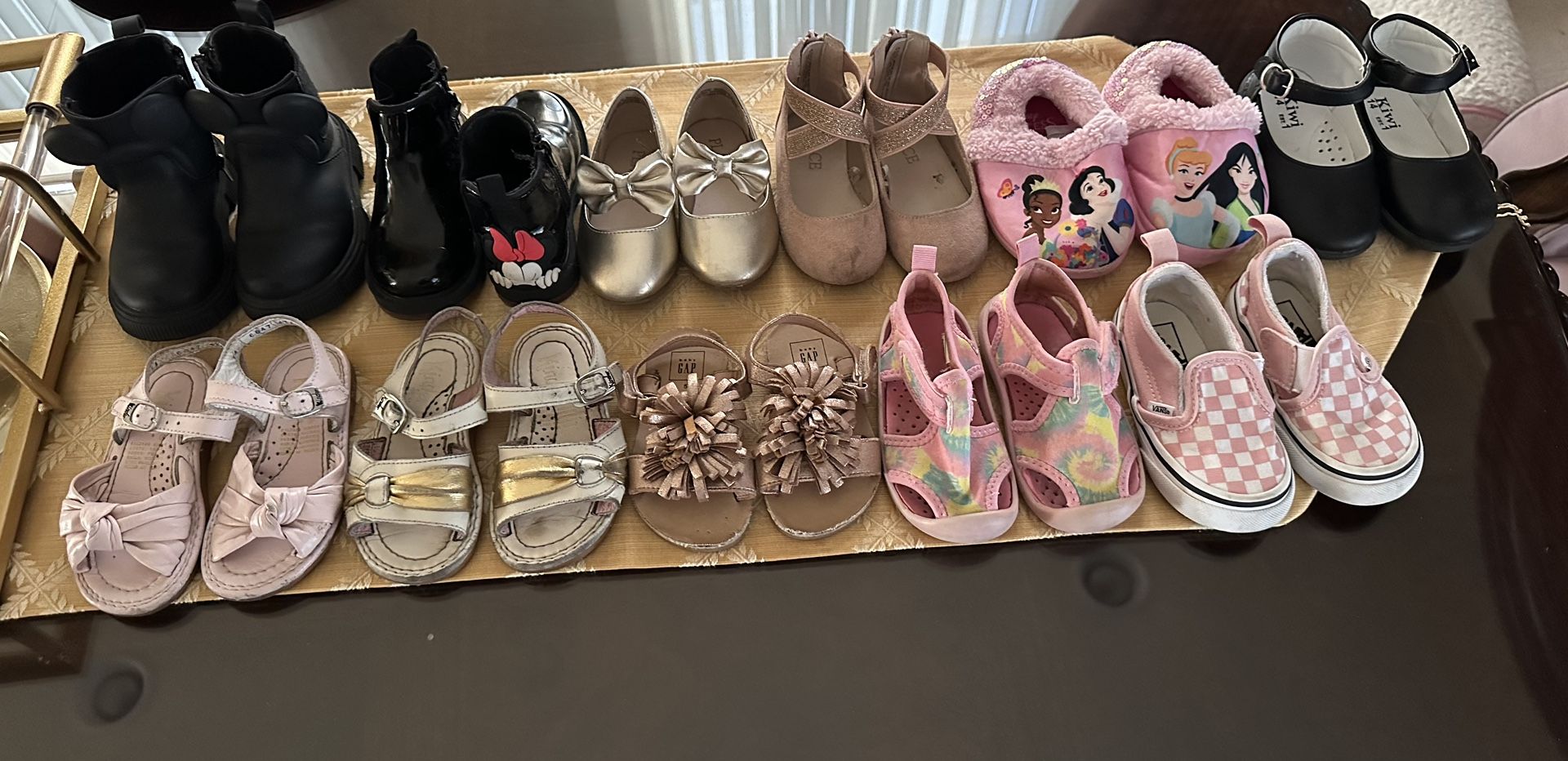 All toddler girl size 5 and 5.5 shoes.
