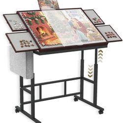 Jigsaw Puzzle Table 1500 Pieces with Legs & Storage Pocket, Height Adjustment & Tilting Puzzle Table for Adults with Drawers, Jigsaw Puzzle Board with