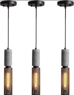 3 Pack Concrete Linear Pendant Light with a Metal Mesh Shade,Modern Industrial Hanging Cement Pendant Lighting Fixture