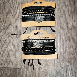 NEW! 2 Adjustable Unisex Tree Of Life Leather Bracelet Sets BUNDLE